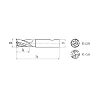 Ujjmaró, mini, 3 élű, 30°, rövid, HSS-E-Co8, TiAlN, Weldon, ZPS 160418